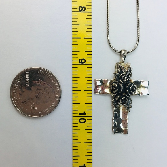 Israel Sterling Cross Ornate Sculpted Roses 18" - Picture 7 of 8